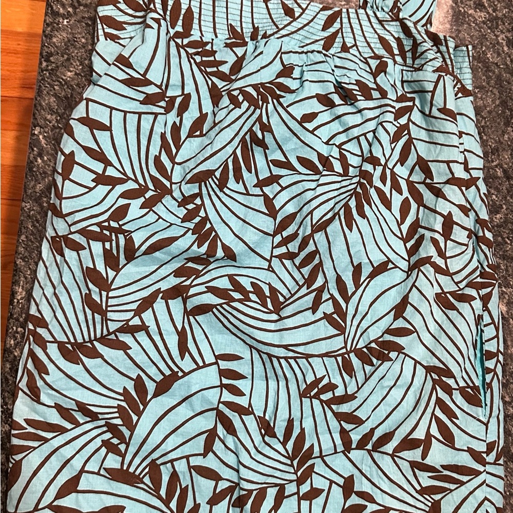 London Times Turquoise and Brown Leaf-Stripe Skirt